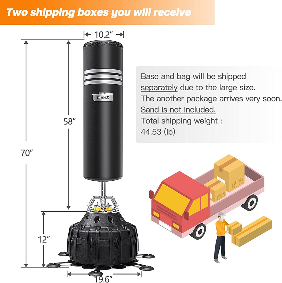 Dripex 70 Inch Upgrade Free Standing Punch Bag with ABS Base and 18 Suction Cups, Heavy Punching Bag for Boxing training