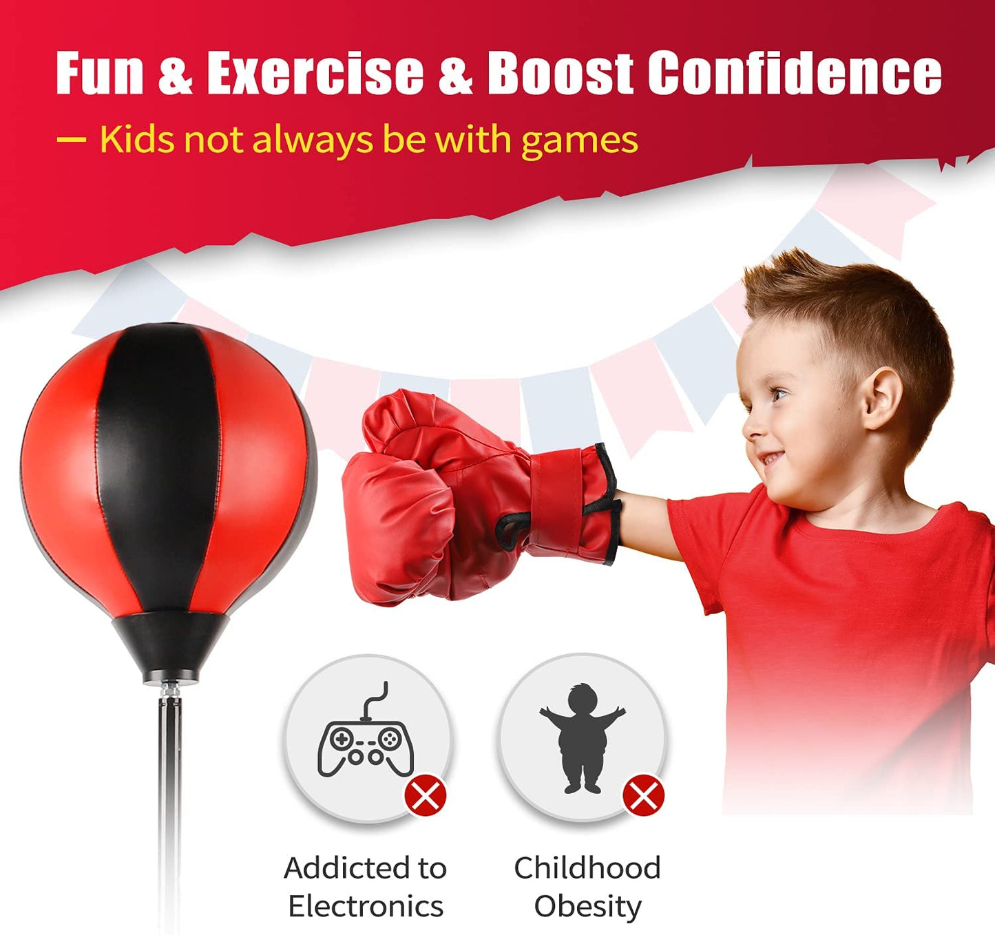 Dripex Punching Bag for Kids Adjustable Speed Reflex Training with Boxing Gloves