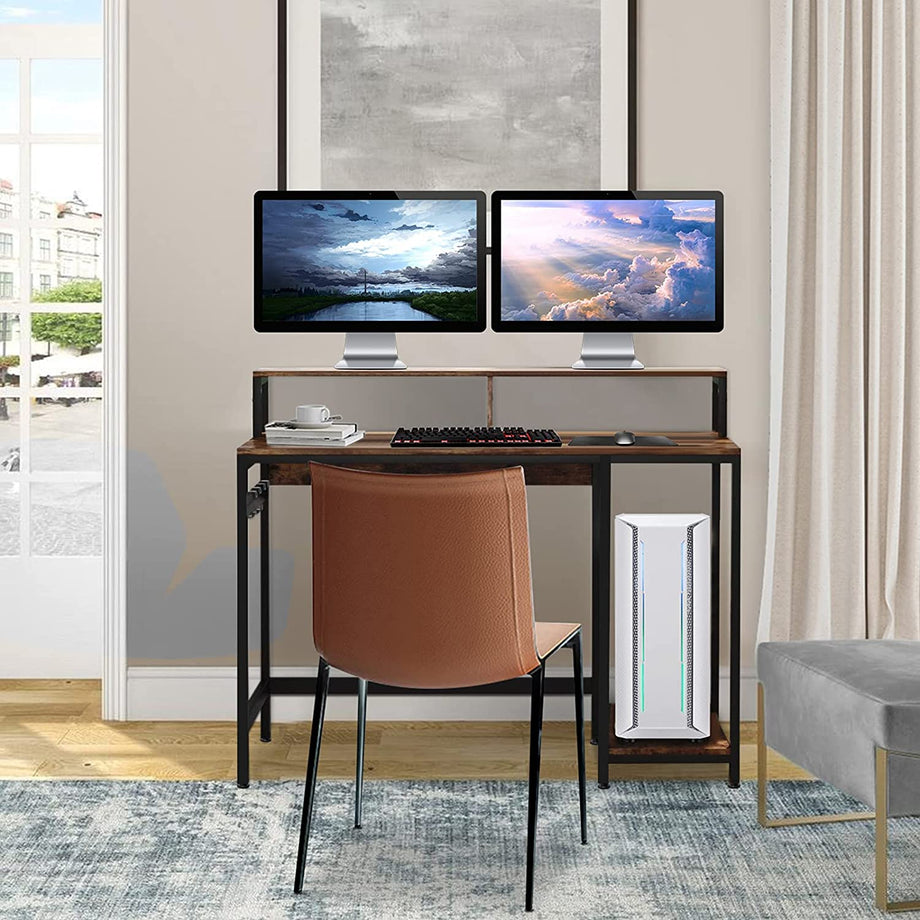 Dripex Computer Desk with Storage Shelves Monitor Stand