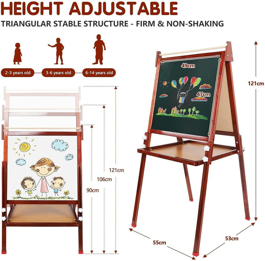 Dripex Kids Easel ,Childrens Bamboo Art Easel with Paper Roll ,Double-Sided Easel Kids ,Height Adjustable Magnetic Chalkboard Easel ,Kids Painting Blackboard with Other Accessories for Toddler