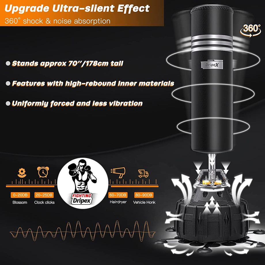 Dripex 70 Inch Upgrade Free Standing Punch Bag with ABS Base and 18 Suction Cups, Heavy Punching Bag for Boxing training