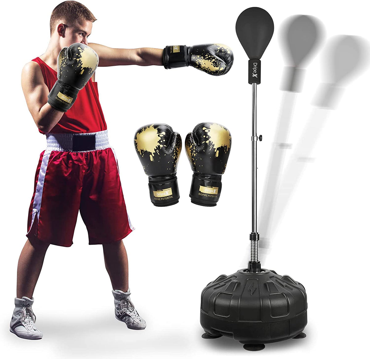 Pedestal Boxing Bags, Adult Punch Bag Ball Set Freestanding Height  Adjustable Speed Ball Box Gloves Gym Punching Training with Suction Cup