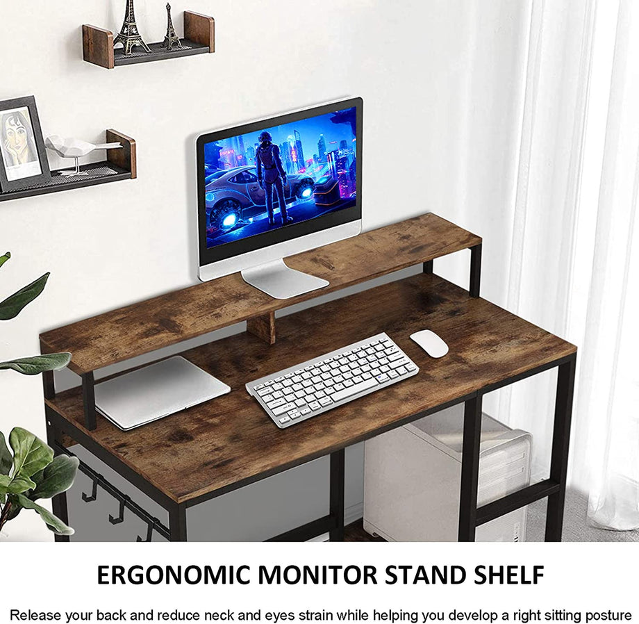 Dripex Computer Desk with Storage Shelves Monitor Stand