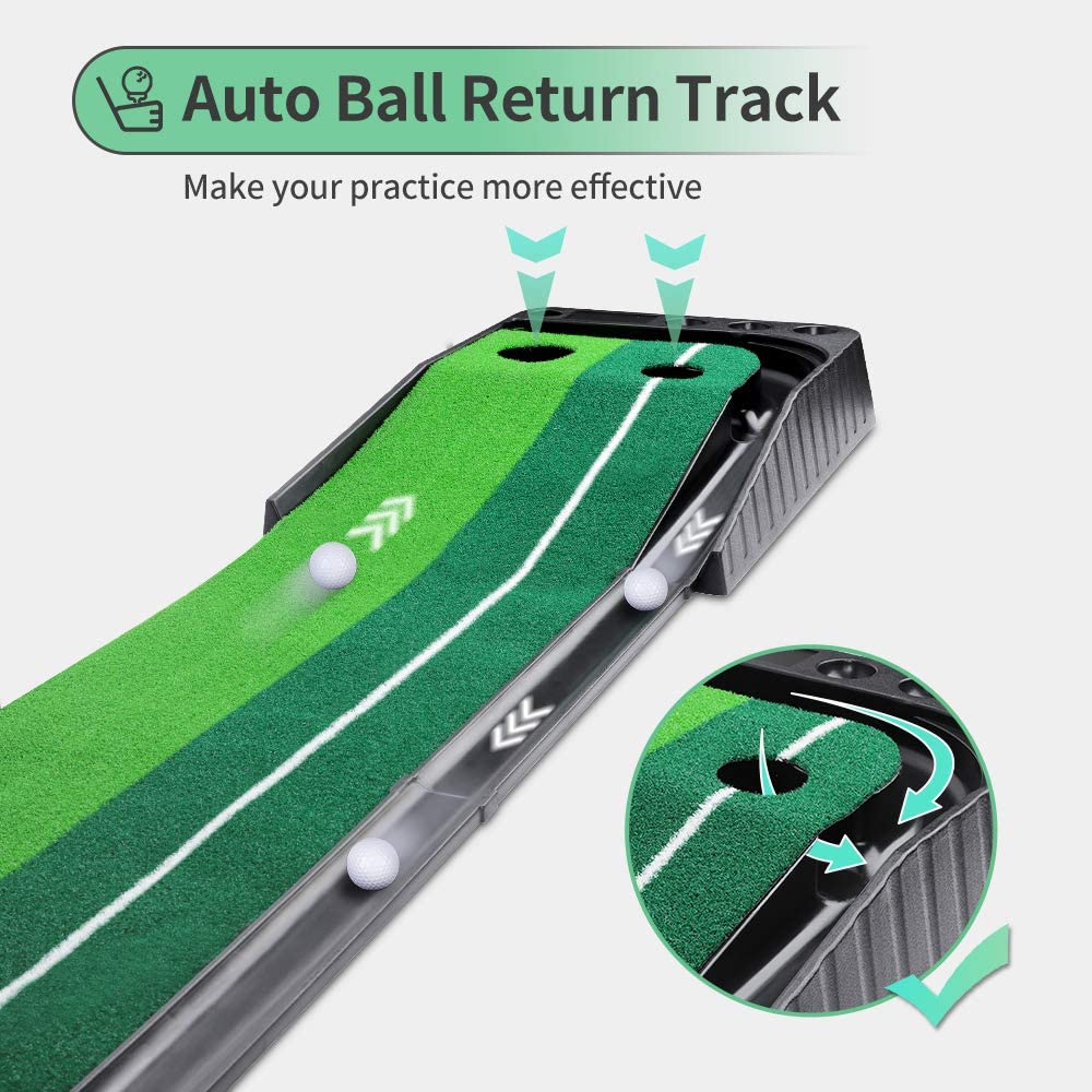 Dprodo Golf Putting Mat - 3m Golf Green Mat Dual Speed with Auto Return Track Base