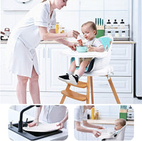 Yoleo Baby High Chair 4 in 1 Wooden High Chair Modern Design Booster Chair with Double Removable Tray Wooden Legs and 360° Rotatable Turntable for Baby Infants Toddlers