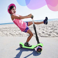 YOLEO Kids Three Wheel Kick Scooter with Removable Seat, LED Flashing Wheels, Height Adjustable Scooter
