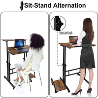 Dripex Sit-Stand Desk Height-Adjustable Computer Desk Rolling Mobile Office Writing Table Riser Standing Workstation with Wheels for Home Office