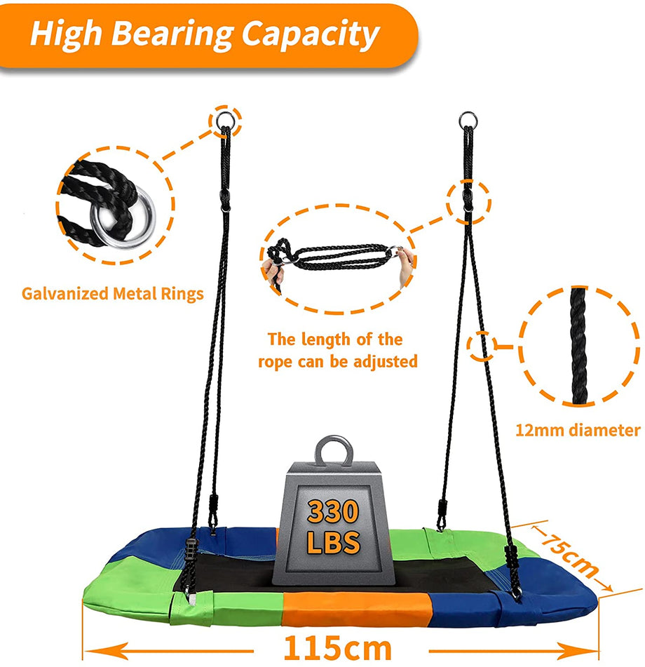 Dripex Nest Swing Children's Swing Tree Swing Seat Square Swing for Outdoor Backyard Garden, Oxford, Multicolor, Up to 150 kg, Long 115cm, Width 75cm