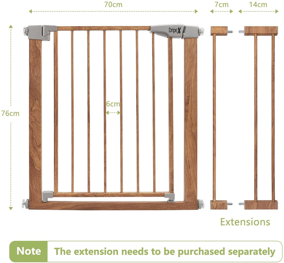 Dripex Stair Gate for Baby and Pet, Baby Safety Gate Pressure Fit, Metal Safety Gate for Doors and Stairs, Adjustable 75 cm - 82cm, One-Handed Operation, Auto Close Baby Gate, Wood Pattern Color