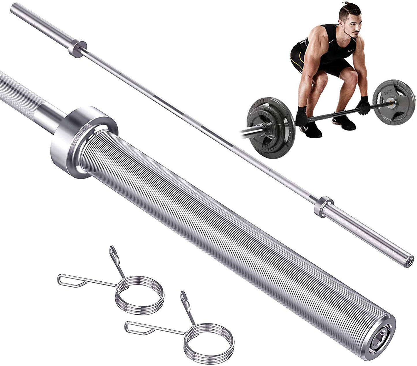 Yoleo 7ft Olympic Barbell bar Weight Lifting with Spinlock Collars for Home Gym