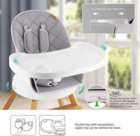 Yoleo Baby High Chair 4 in 1 Wooden High Chair Modern Design Booster Chair with Double Removable Tray Wooden Legs and 360° Rotatable Turntable for Baby Infants Toddlers