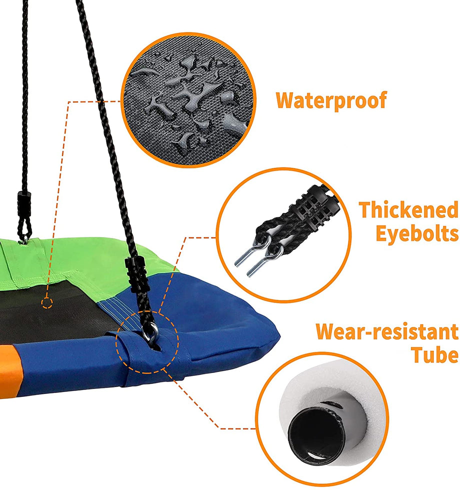 Dripex Nest Swing Children's Swing Tree Swing Seat Square Swing for Outdoor Backyard Garden, Oxford, Multicolor, Up to 150 kg, Long 115cm, Width 75cm