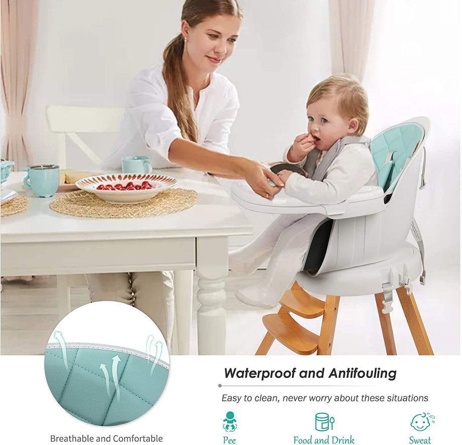 Yoleo Baby High Chair 4 in 1 Wooden High Chair Modern Design Booster Chair with Double Removable Tray Wooden Legs and 360° Rotatable Turntable for Baby Infants Toddlers