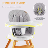 Yoleo Baby High Chair 4 in 1 Wooden High Chair Modern Design Booster Chair with Double Removable Tray Wooden Legs and 360° Rotatable Turntable for Baby Infants Toddlers