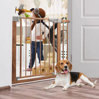 Dripex Stair Gate for Baby and Pet, Baby Safety Gate Pressure Fit, Metal Safety Gate for Doors and Stairs, Adjustable 75 cm - 82cm, One-Handed Operation, Auto Close Baby Gate, Wood Pattern Color