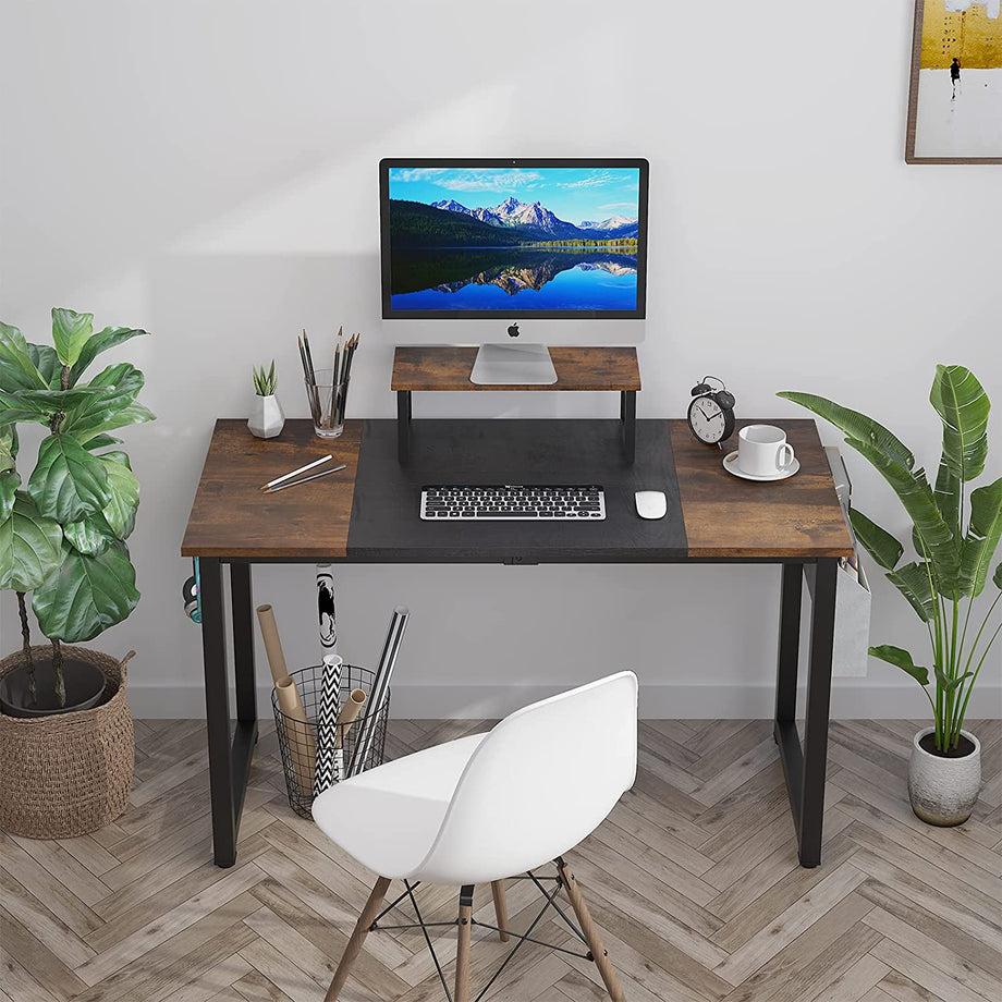 Dripex Computer Desk Industrial Writing Desk with Monitor Stand 47in Computer PC Laptop Table with Storage Bag and Hook for Home Office