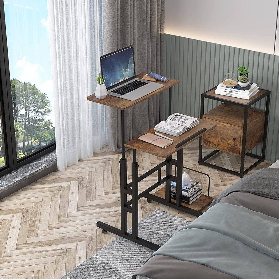 Dripex Sit-Stand Desk Height-Adjustable Computer Desk Rolling Mobile Office Writing Table Riser Standing Workstation with Wheels for Home Office