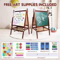 Dripex Kids Easel ,Childrens Bamboo Art Easel with Paper Roll ,Double-Sided Easel Kids ,Height Adjustable Magnetic Chalkboard Easel ,Kids Painting Blackboard with Other Accessories for Toddler