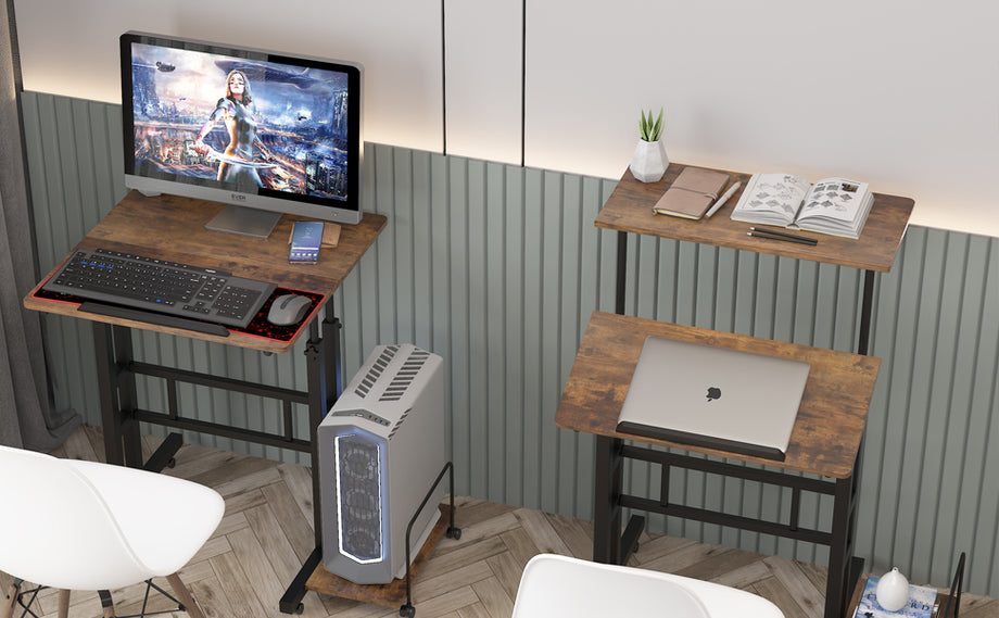 Dripex Sit-Stand Desk Height-Adjustable Computer Desk Rolling Mobile Office Writing Table Riser Standing Workstation with Wheels for Home Office