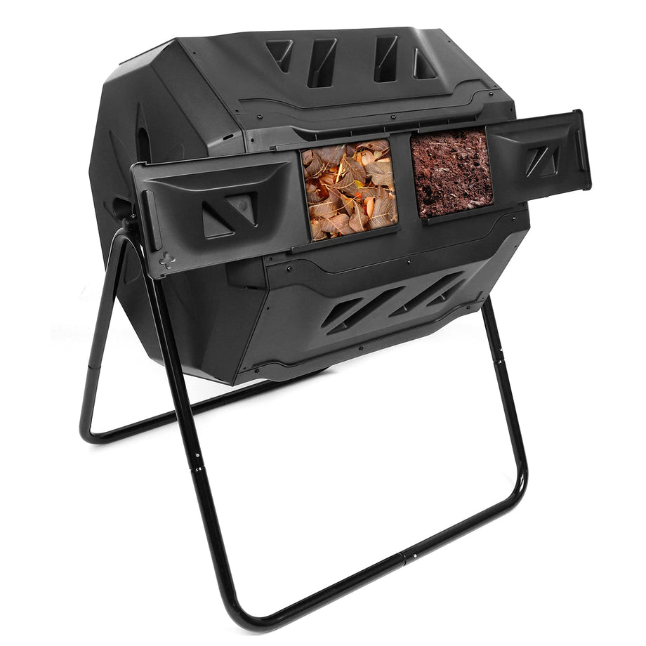 Dripex Garden Composter, Dual Chamber Tumbling Composter, 160 l Composters Rotating Tumbling Large Compost Bins Outdoor ,BPA Free, Create Fertile Soil, Aerating Compost Tumbler Bin, Black