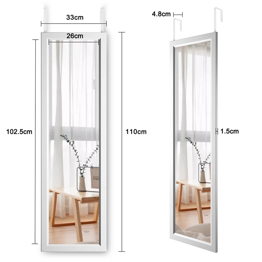 Dripex Over Door Mirror Full Length, 110 x 33cm Wall Mounted Mirror Door Hung Mirror for Bathroom/Bedroom/Wardrobe - Toughened Glass, Black