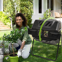 Dripex Garden Composter, Dual Chamber Tumbling Composter, 160 l Composters Rotating Tumbling Large Compost Bins Outdoor ,BPA Free, Create Fertile Soil, Aerating Compost Tumbler Bin, Black