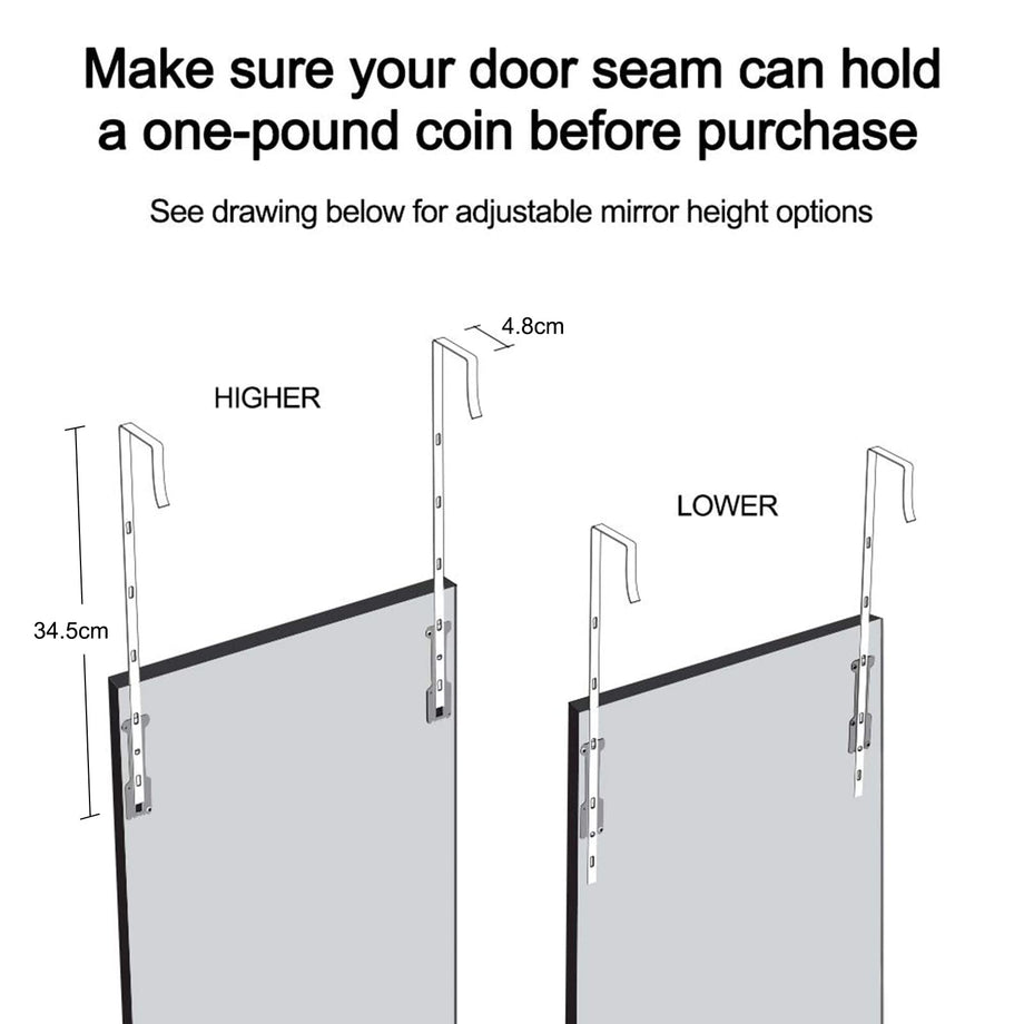 Dripex Over Door Mirror Full Length, 110 x 33cm Wall Mounted Mirror Door Hung Mirror for Bathroom/Bedroom/Wardrobe - Toughened Glass, Black