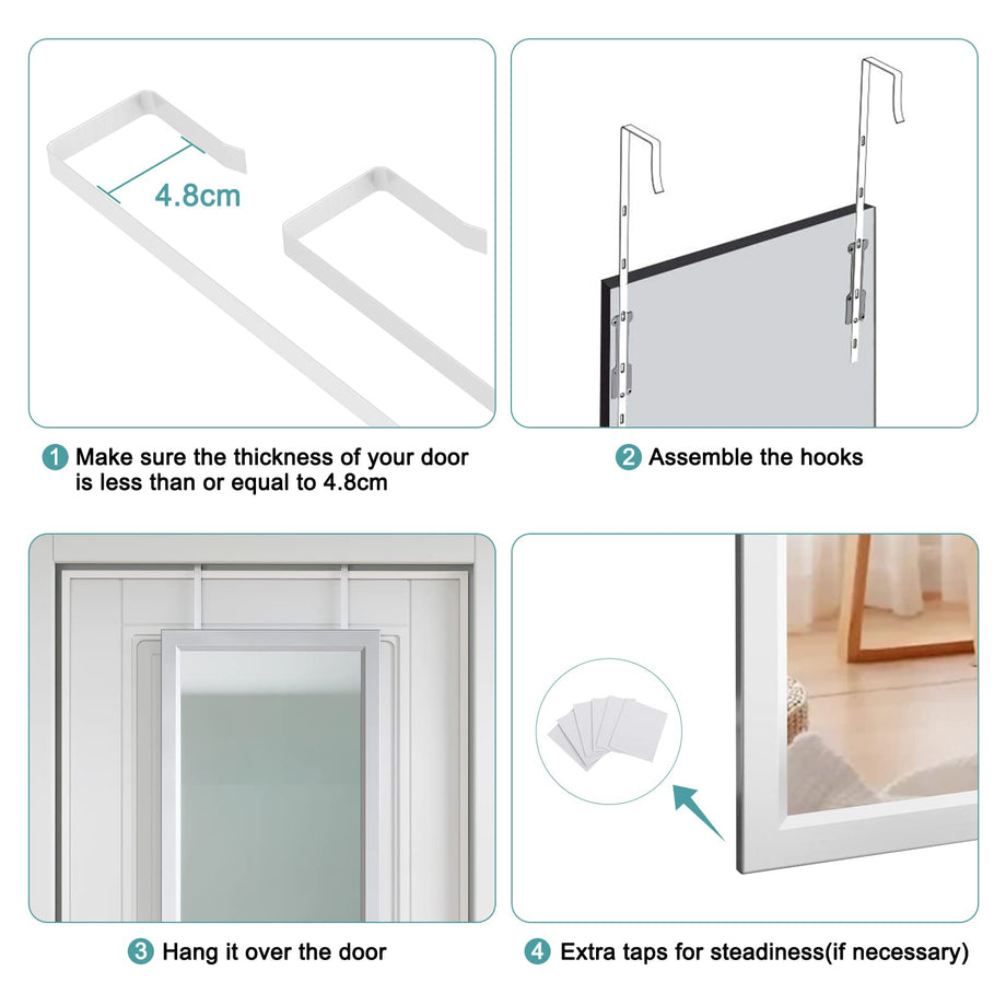 Dripex Over Door Mirror Full Length, 110 x 33cm Wall Mounted Mirror Door Hung Mirror for Bathroom/Bedroom/Wardrobe - Toughened Glass, Black