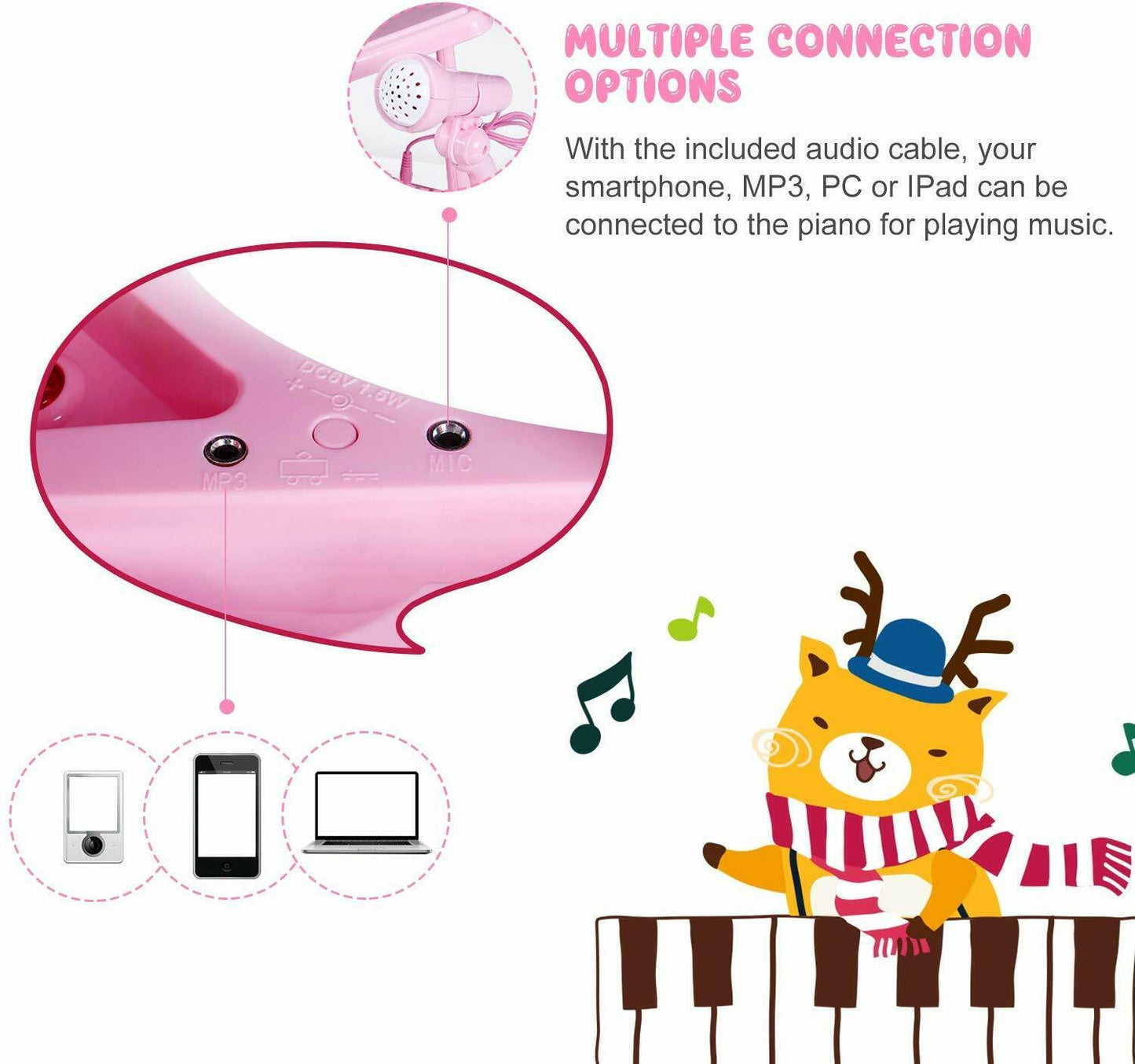 31 Key Princess Grand Piano Toy for Kids Boy Girl Children w/ Stool & Microphone