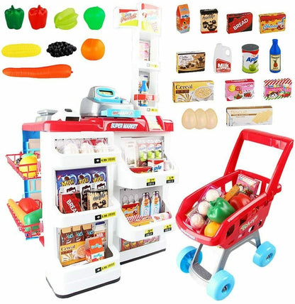 Kids Play Set Children Pretend Role Play Set Supermarket Shop Trolley & Food Toy