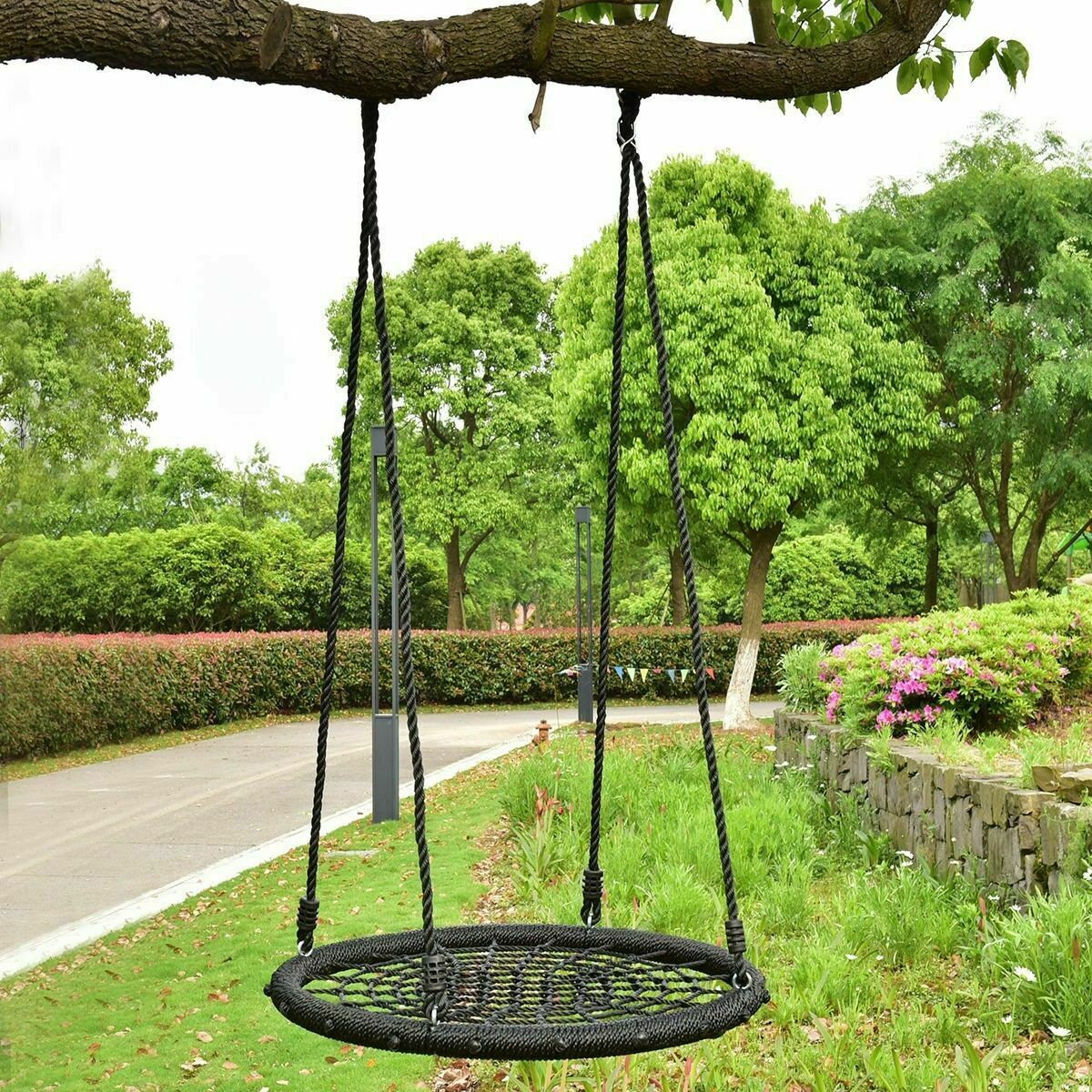 60cm Giant Nest Web Rope Hanging Tree Kids Swing Seat Round Backyard Playground